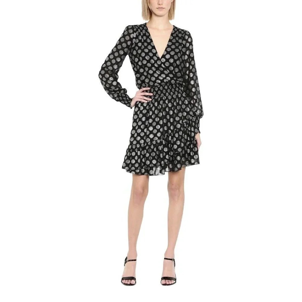 Michael Kors Dress Printed Ruffled Surplice Dots Metallic Women’s Plus Size 3X